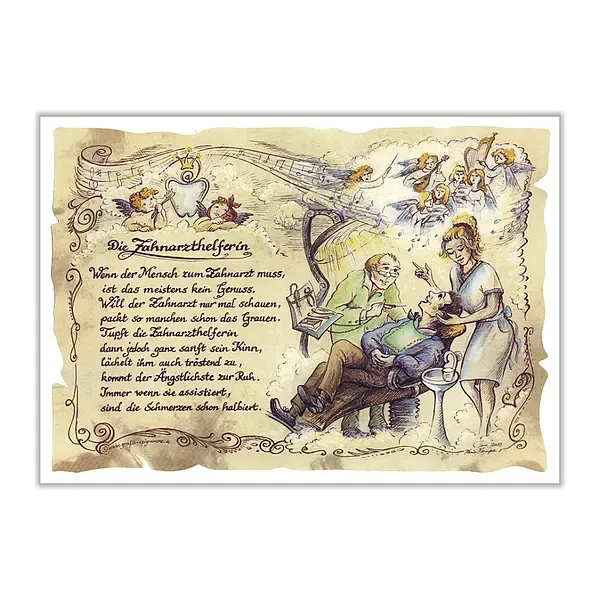 Zunftbild Zahnarzthelferin auf Antikpapier im A4-Format Zunftbild Zahnarzthelferin auf Antikpapier im A4-Format