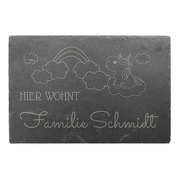 Dekoschild im Einhorndesign mit Familiennamen 30 x 20 cm Dekoschild im Einhorndesign mit Familiennamen 30 x 20 cm