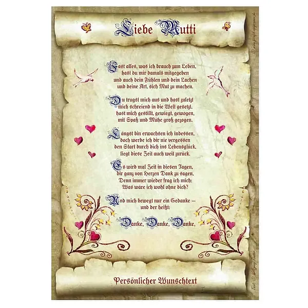 Urkunde für die liebe Mutti mit personalisiertem Wunschtext Urkunde für die liebe Mutti mit personalisiertem Wunschtext