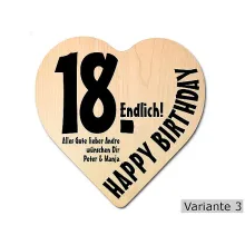 Herz Holzschild mit Wunschtext Geschenk zum 18. Geburtstag Herz Holzschild mit Wunschtext Geschenk zum 18. Geburtstag