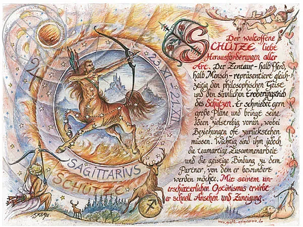 Sternbild Schütze auf Antikpapier im A4-Format Sternbild Schütze auf Antikpapier im A4-Format