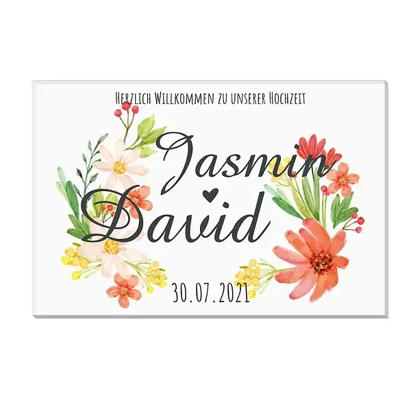 Geschenk zur Hochzeit - Acryplatte mit Namen und Datum Design Watercolor Flowers Geschenk zur Hochzeit - Acryplatte mit Namen und Datum Design Watercolor Flowers