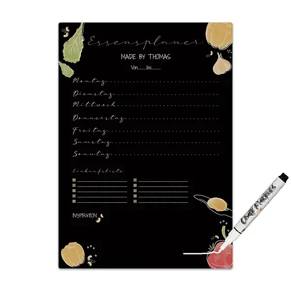 Chalkboard "Essensplaner" A4 oder A3 mit Wunschtext und inkl. Kreidemarker - farbig Chalkboard "Essensplaner" A4 oder A3 mit Wunschtext und inkl. Kreidemarker - farbig