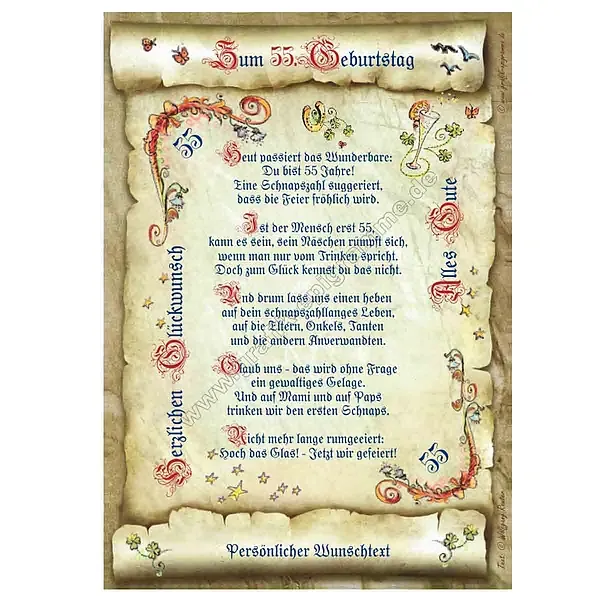 Urkunde zum 55. Geburtstag mit Ihrem Wunschtext Urkunde zum 55. Geburtstag mit Ihrem Wunschtext