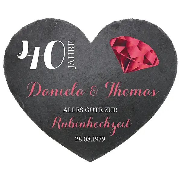Schieferherz zum 40. Hochzeitstag Rubinhochzeit Größe 24 cm Rubinhochzeit Schieferherz zum 40. Hochzeitstag Rubinhochzeit Größe 24 cm Rubinhochzeit