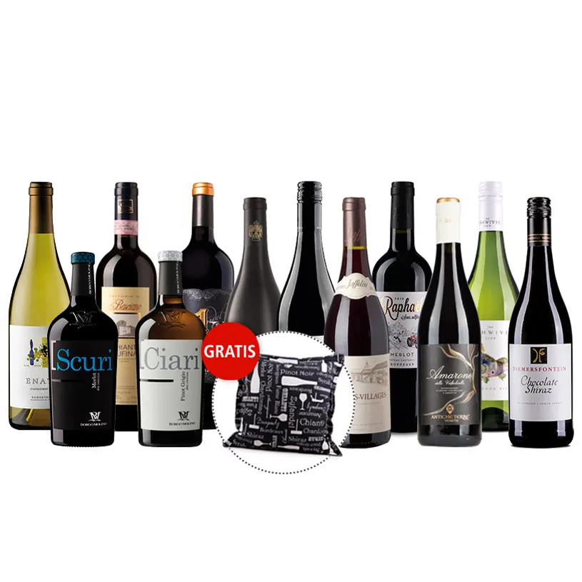 Weinpaket 12 Rebsorten + Dekokissen gratis – Bild 2