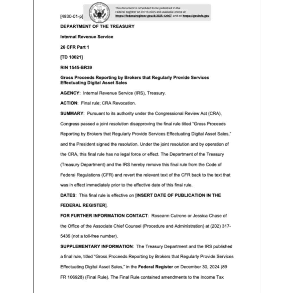 US Treasury Removes Crypto Broker Reporting Rules – Details US Treasury Removes Crypto Broker Reporting Rules – Details