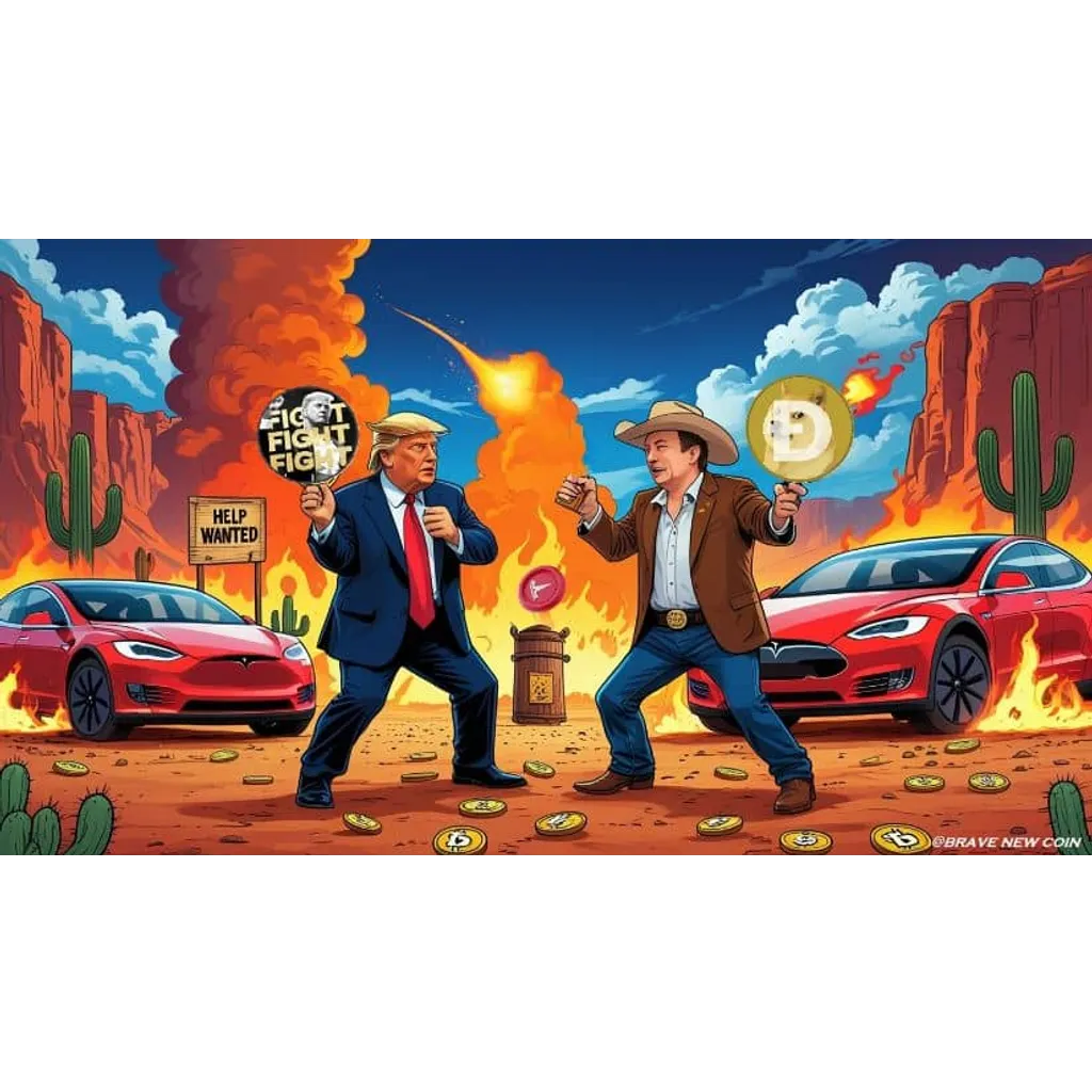 Musk–Trump Feud Rocks Meme Coins: $TRUMP Slumps, Dogecoin Retreats, Tesla Caught in the Crossfire – Brave New Coin Musk–Trump Feud Rocks Meme Coins: $TRUMP Slumps, Dogecoin Retreats, Tesla Caught in the Crossfire – Brave New Coin