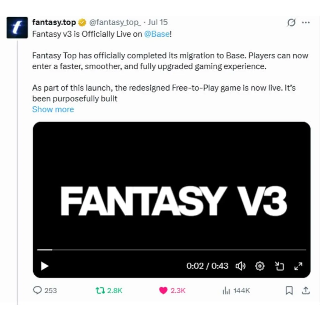 Fantasy.top’s Base Migration Signals SocialFi Revival as Crypto Bull Market Gains Momentum – Brave New Coin Fantasy.top’s Base Migration Signals SocialFi Revival as Crypto Bull Market Gains Momentum – Brave New Coin