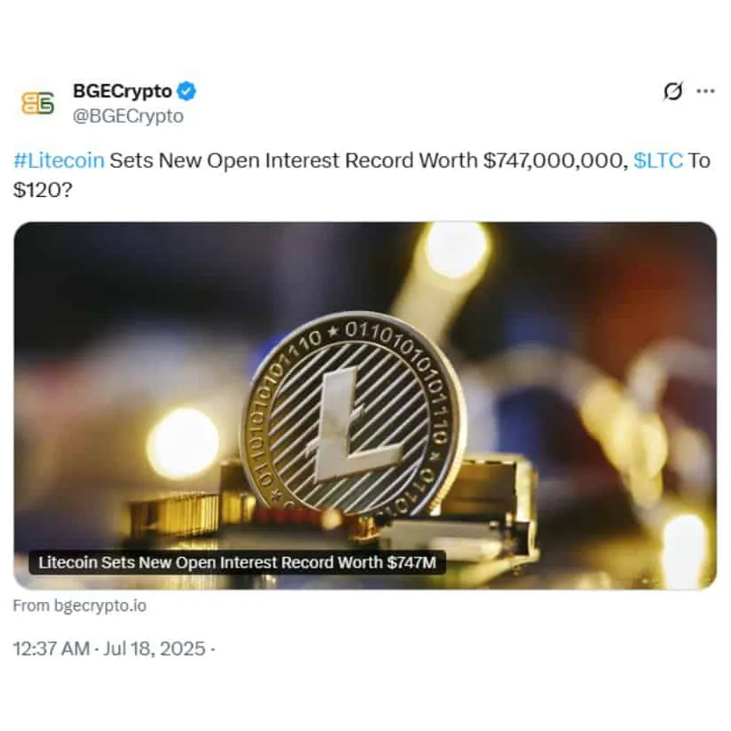 Litecoin (LTC) Price Prediction: Litecoin Breaks 0 as Open Interest Hits 1M—Is a Major Rally Imminent? – Brave New Coin Litecoin (LTC) Price Prediction: Litecoin Breaks 0 as Open Interest Hits 1M—Is a Major Rally Imminent? – Brave New Coin