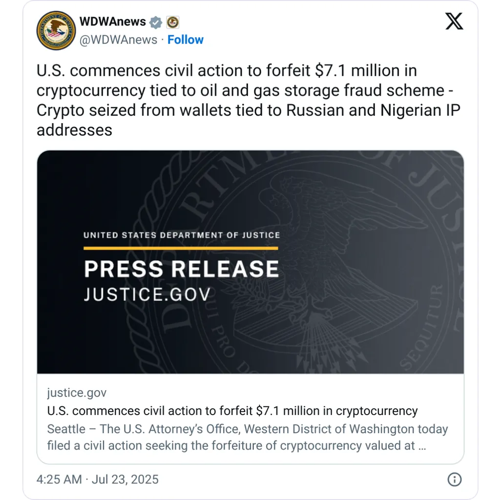 US looks to grab .1M in crypto from oil and gas investment scam US looks to grab .1M in crypto from oil and gas investment scam