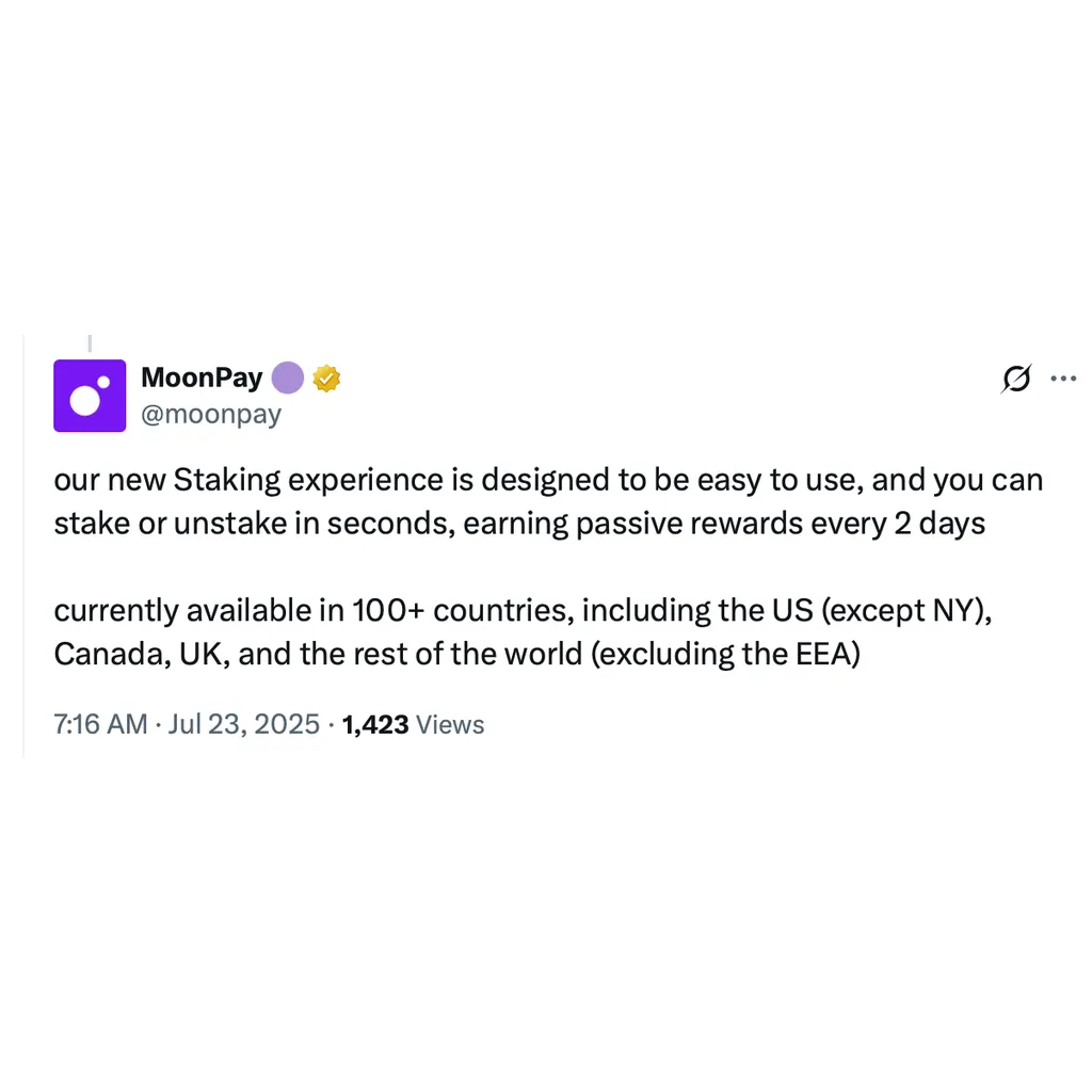 MoonPay launches Solana staking as investor demand for onchain yield grows MoonPay launches Solana staking as investor demand for onchain yield grows