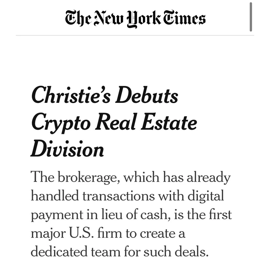 Christie’s Launches Billion Crypto-Only Luxury Real-Estate Division Christie’s Launches Billion Crypto-Only Luxury Real-Estate Division