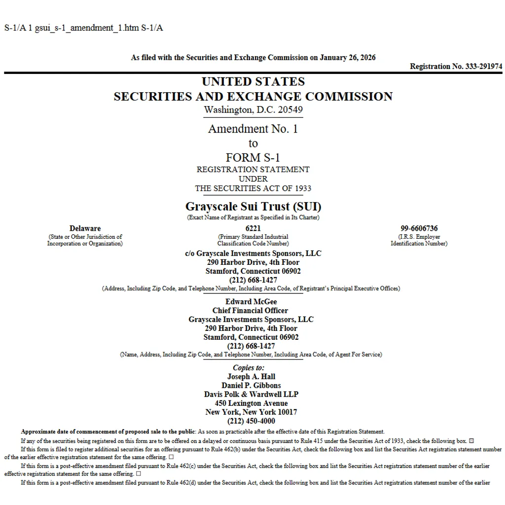 Sui ETF Nears Approval as Grayscale Amends S-1 with US SEC Sui ETF Nears Approval as Grayscale Amends S-1 with US SEC