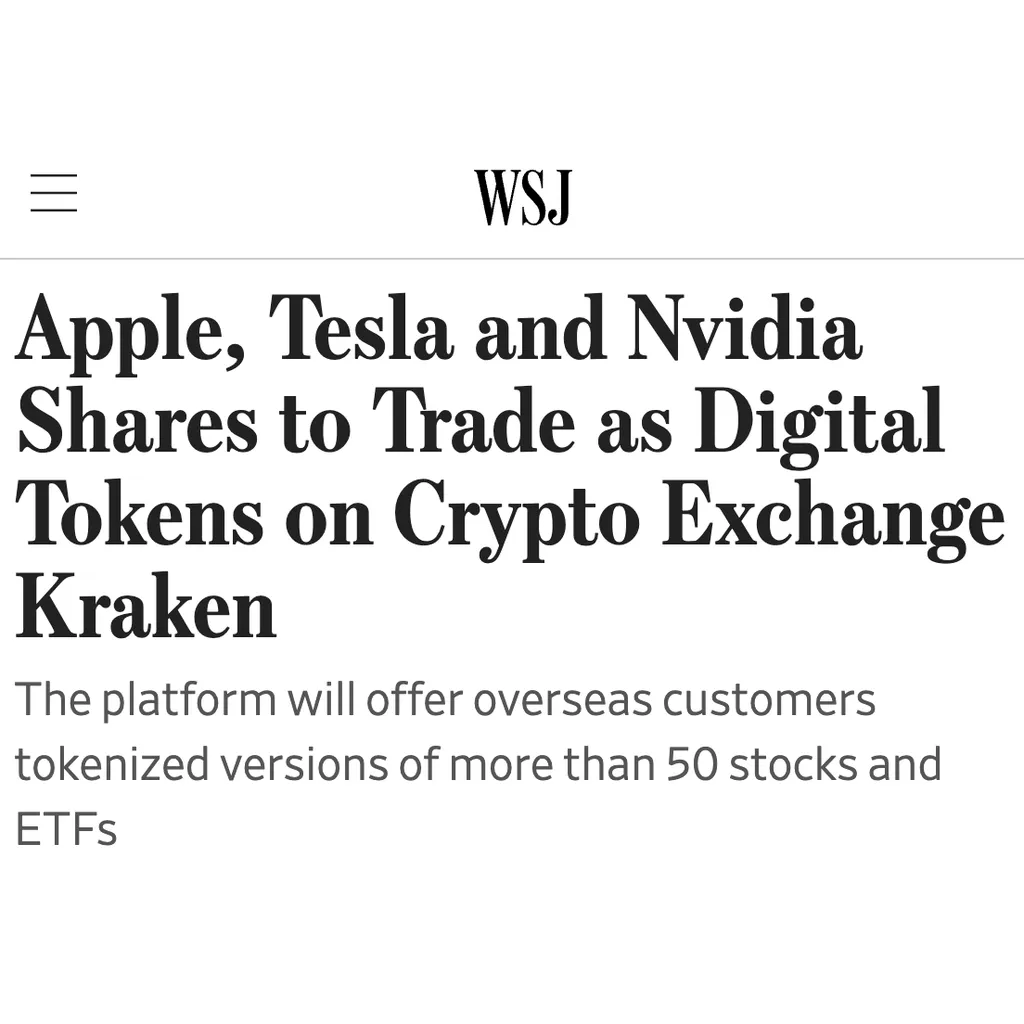 Kraken to Launch 24/7 Tokenized Trading of Apple, Tesla, Nvidia Shares for Non-US Clients – “The Defiant” Kraken to Launch 24/7 Tokenized Trading of Apple, Tesla, Nvidia Shares for Non-US Clients – “The Defiant”