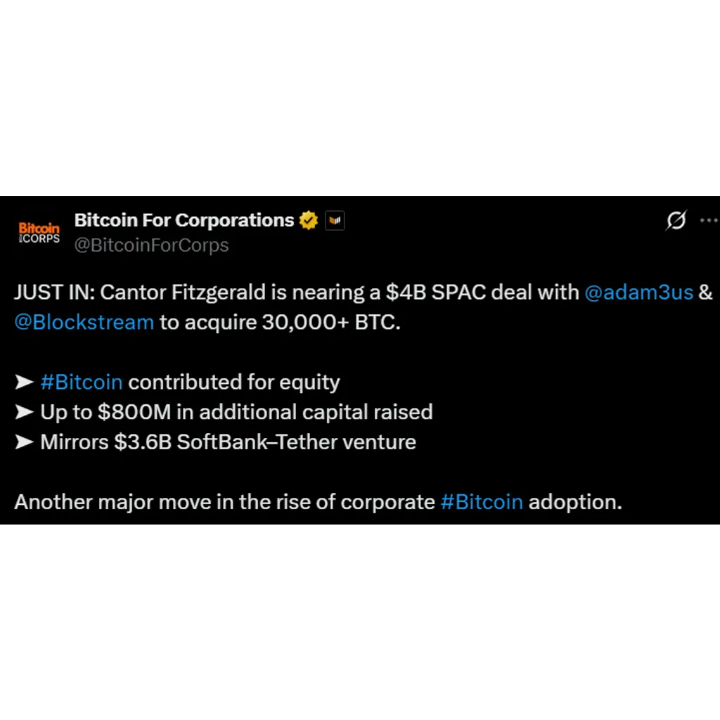 Cantor Fitzgerald Nears B Bitcoin Deal with Blockstream Cantor Fitzgerald Nears B Bitcoin Deal with Blockstream