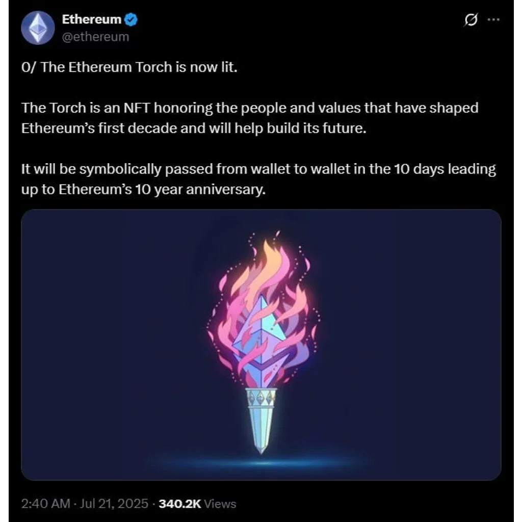 Ethereum turns 10! Celebrates with NFT torch and mln trading volume Ethereum turns 10! Celebrates with NFT torch and mln trading volume