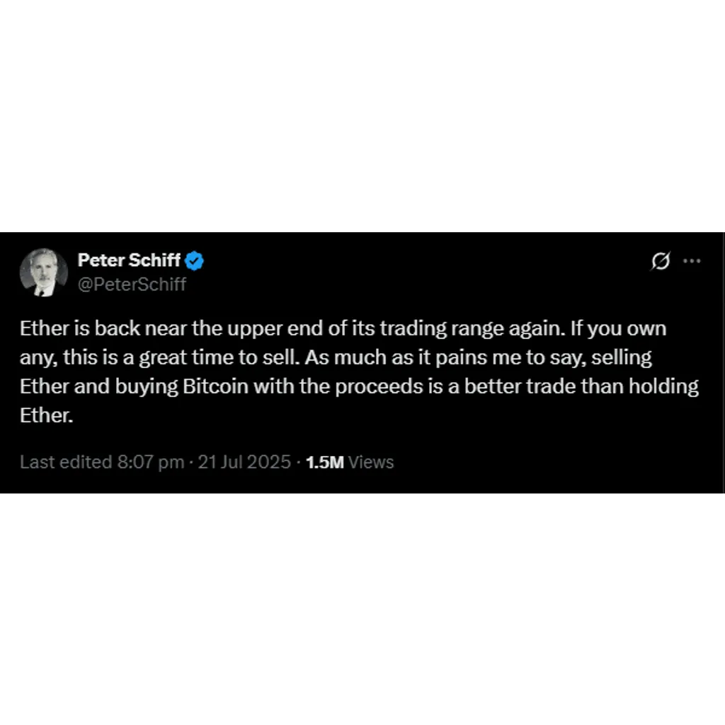‘Sell Ethereum, buy Bitcoin’ – Will Peter Schiff be right this time? ‘Sell Ethereum, buy Bitcoin’ – Will Peter Schiff be right this time?
