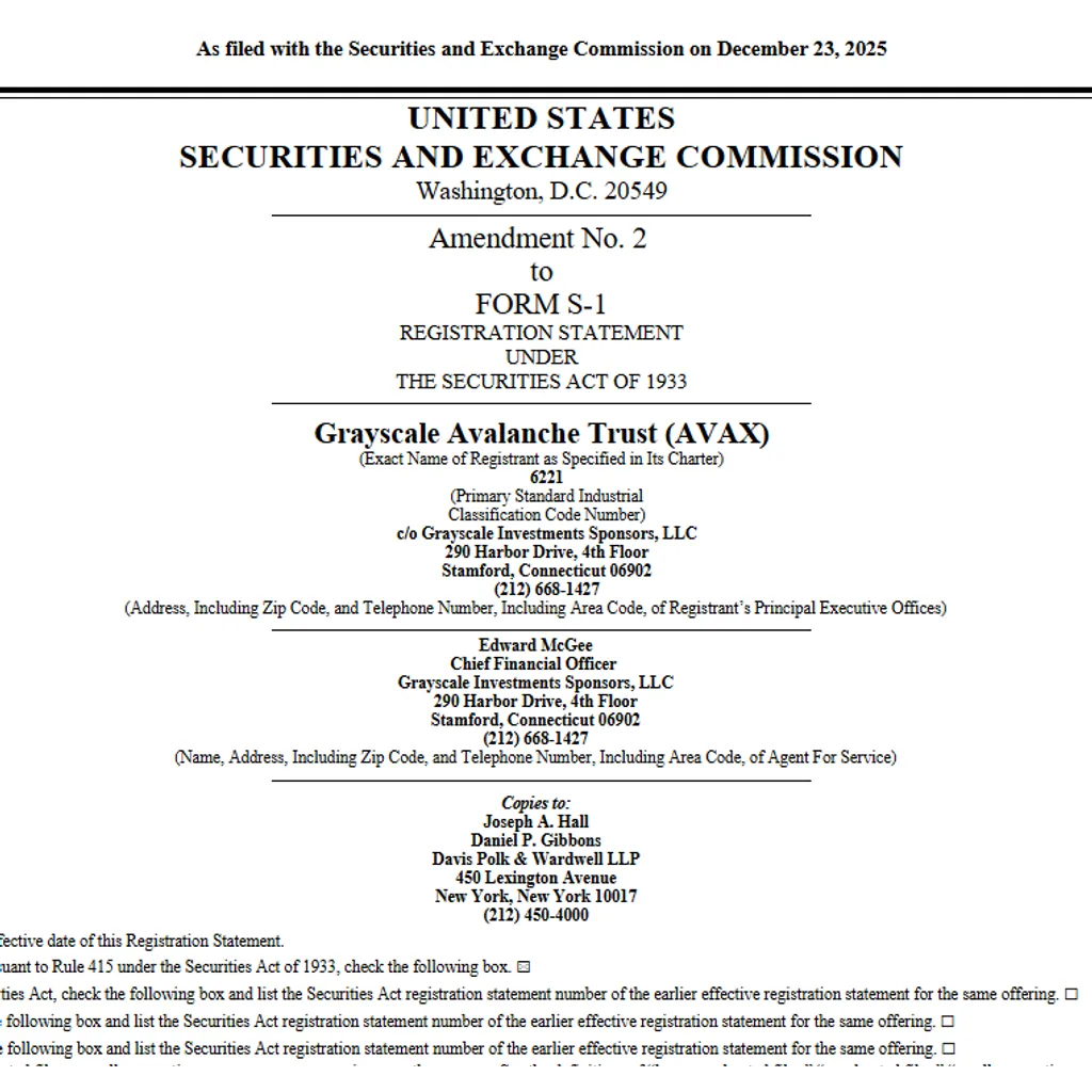 Grayscale Files Updated S-1 for its Avalanche ETF with the US SEC Grayscale Files Updated S-1 for its Avalanche ETF with the US SEC