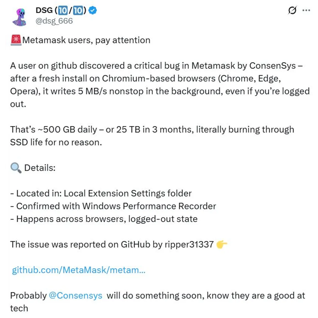 Fix incoming for MetaMask bug that’s slowly killing solid-state drives Fix incoming for MetaMask bug that’s slowly killing solid-state drives