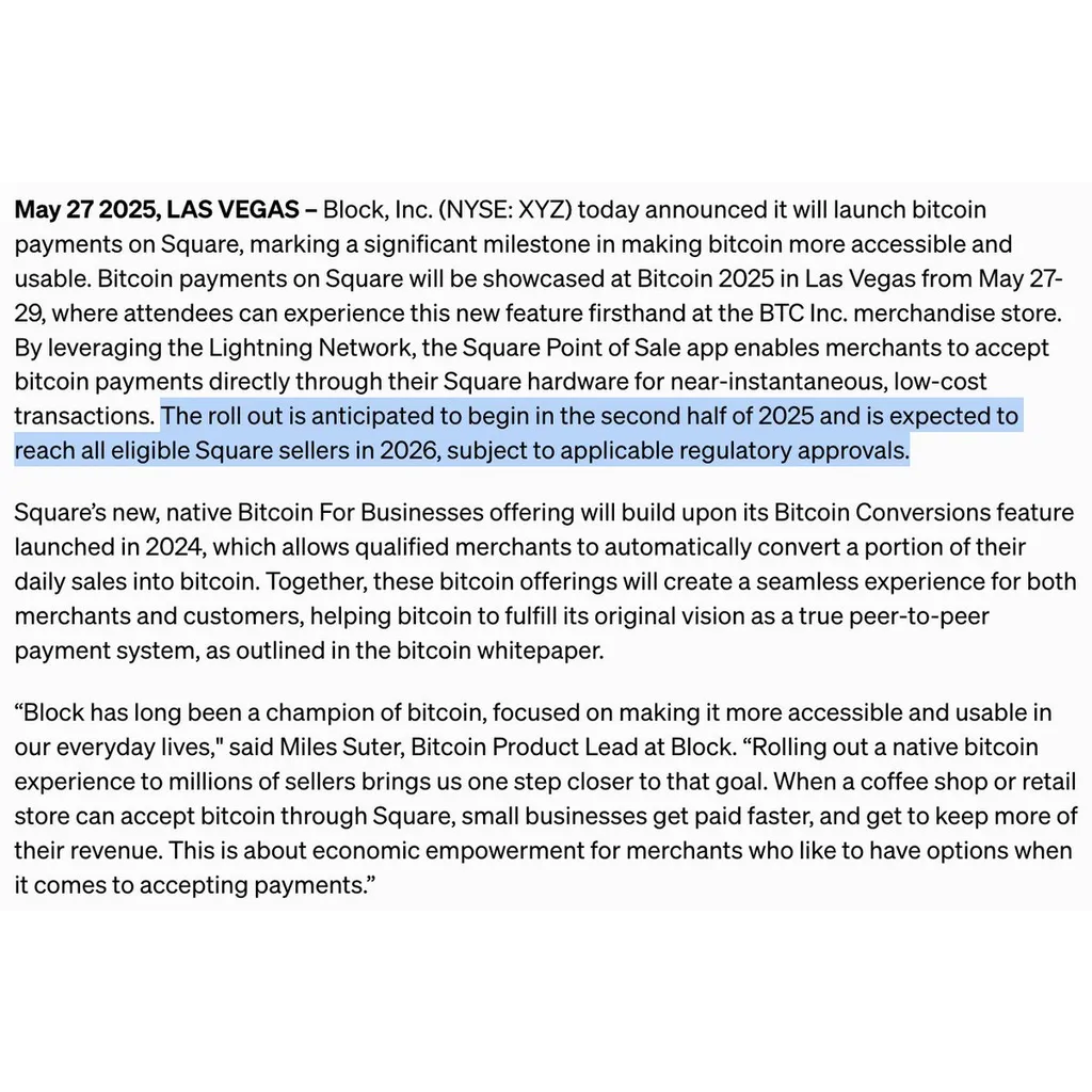 Block ($XYZ) to Launch Bitcoin Lightning Payments on All Square Terminals by 2026, Pilots Begin in Las Vegas – “The Defiant” Block ($XYZ) to Launch Bitcoin Lightning Payments on All Square Terminals by 2026, Pilots Begin in Las Vegas – “The Defiant”