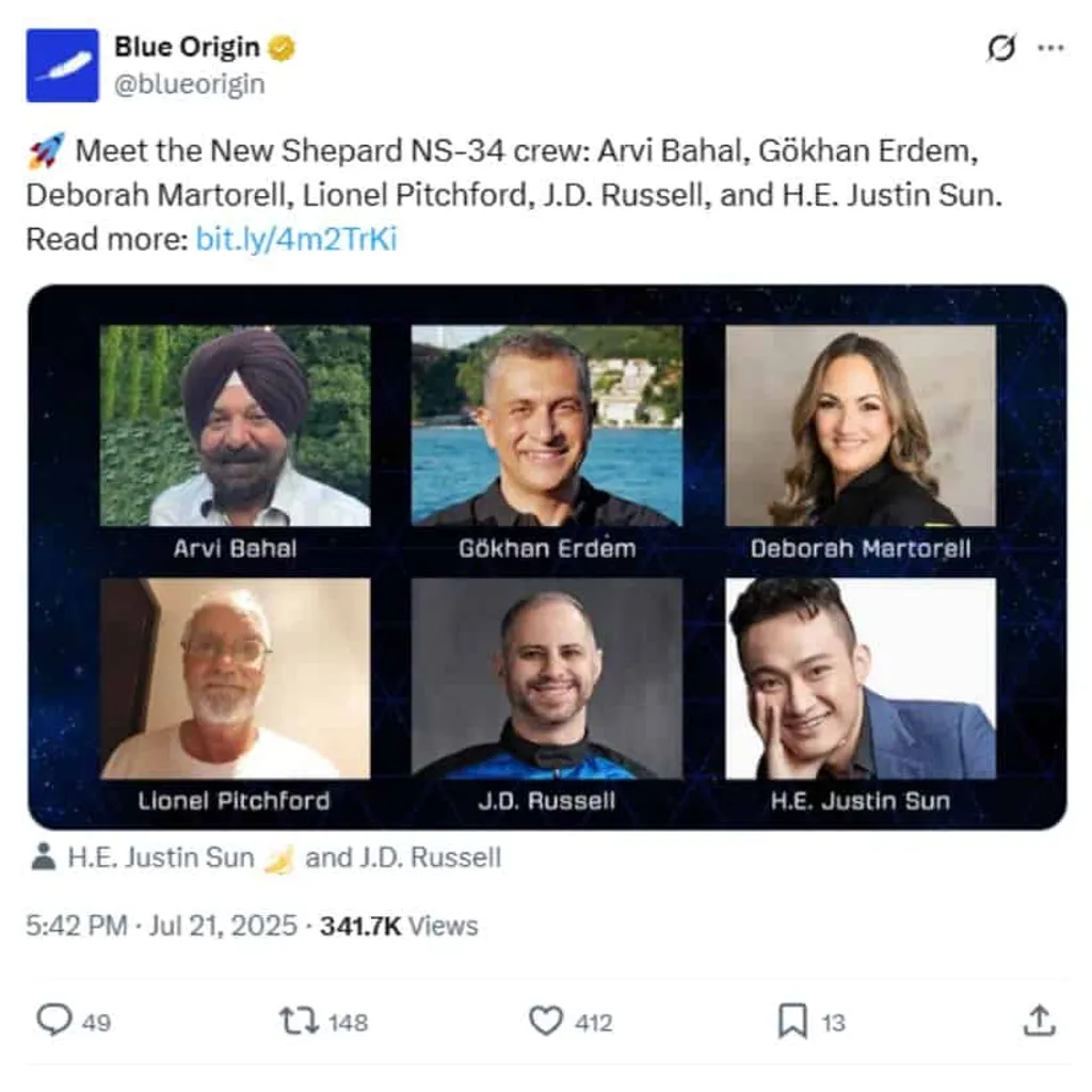 Crypto Billionaire Justin Sun Set to Fly on Blue Origin Space Mission After Four-Year Wait – Brave New Coin Crypto Billionaire Justin Sun Set to Fly on Blue Origin Space Mission After Four-Year Wait – Brave New Coin