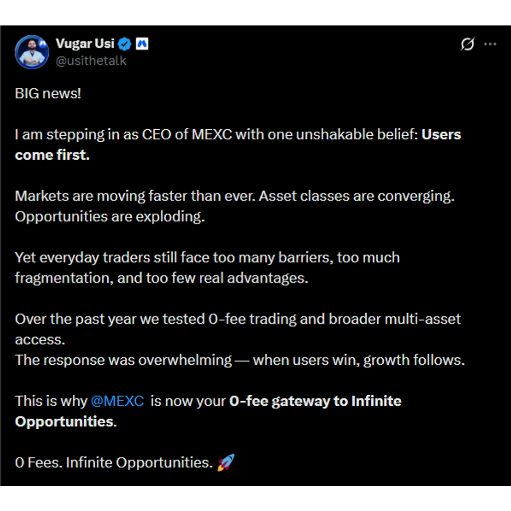 MEXC Appoints Vugar Usi as CEO to Lead Multi-Asset Expansion MEXC Appoints Vugar Usi as CEO to Lead Multi-Asset Expansion