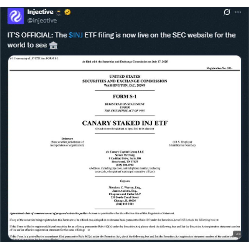 Canary Capital files for staked Injective ETF – Can INJ target next? Canary Capital files for staked Injective ETF – Can INJ target next?
