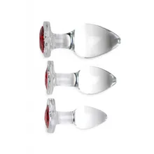 Red Heart Analplugset aus Glas mit Schmuckstein
