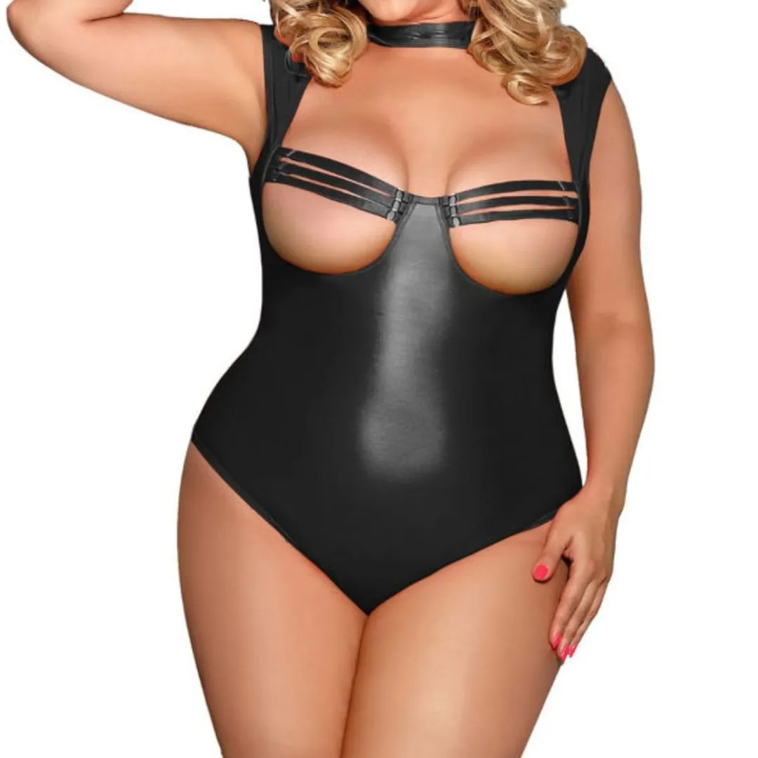 Body im Wetlook mit offenen Cups und Halsband Body im Wetlook mit offenen Cups und Halsband