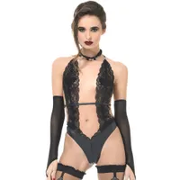 Patrice Catanzaro Camille: Wetlook-Spitzen-Stringbody, schwarz (L) Patrice Catanzaro Camille: Wetlook-Spitzen-Stringbody, schwarz (L)