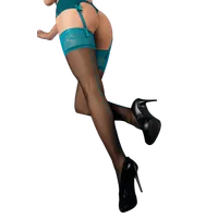 Halterlose Strümpfe mit türkiser Naht und Spitze Halterlose Strümpfe mit türkiser Naht und Spitze