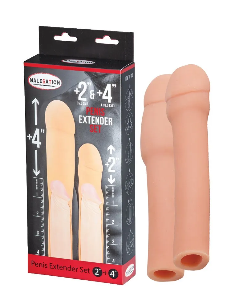 Malesation Penis Extender 2%27%27+4%27%27: Penishüllen-Set, haut Malesation Penis Extender 2%27%27+4%27%27: Penishüllen-Set, haut