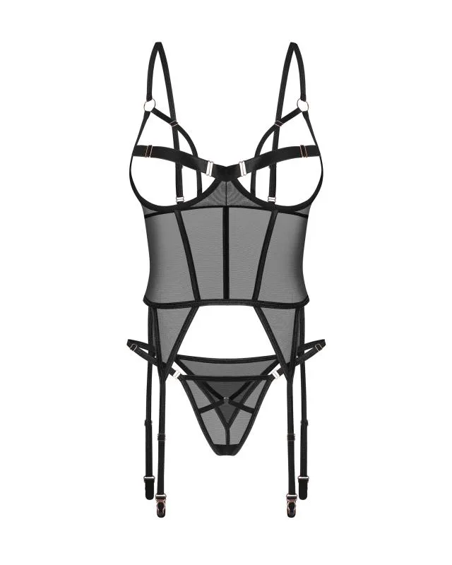 Obsessive - Freedom Euridia Korsett und String - Schwarz Obsessive - Freedom Euridia Korsett und String - Schwarz