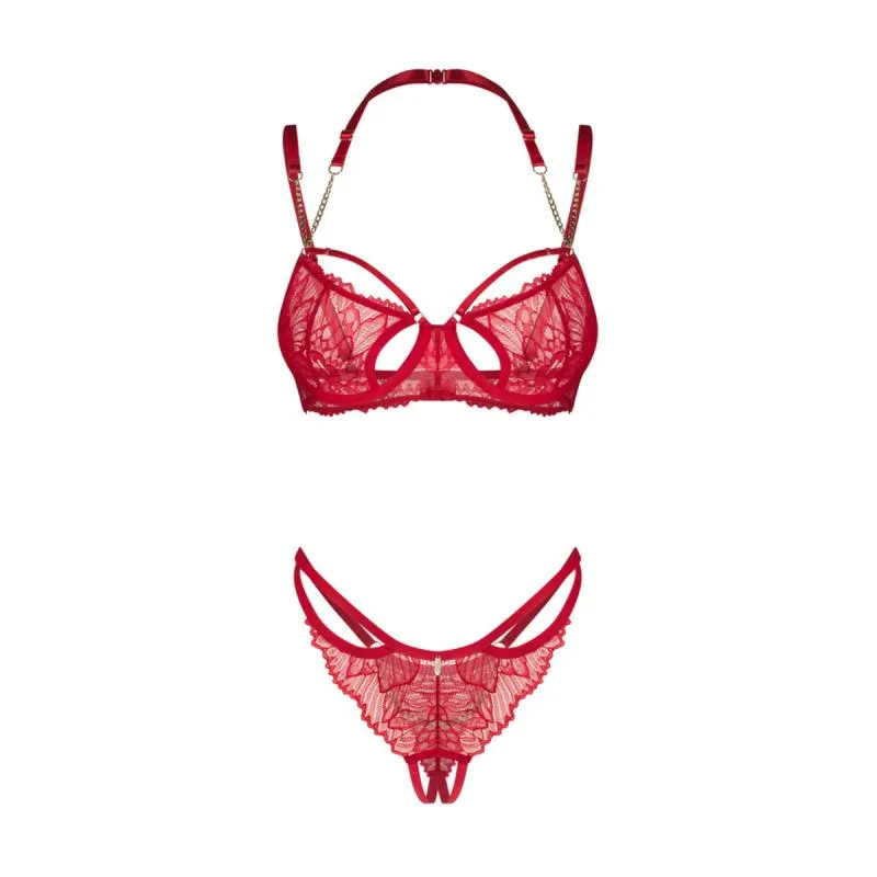 Obsessive – Matildea 2-teiliges Offenes Set – Rot – Bild 4
