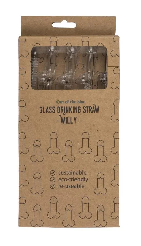 Glaspenis-Strohhalm mit Reinigungsbürste Willy - 4 Stück – Bild 3