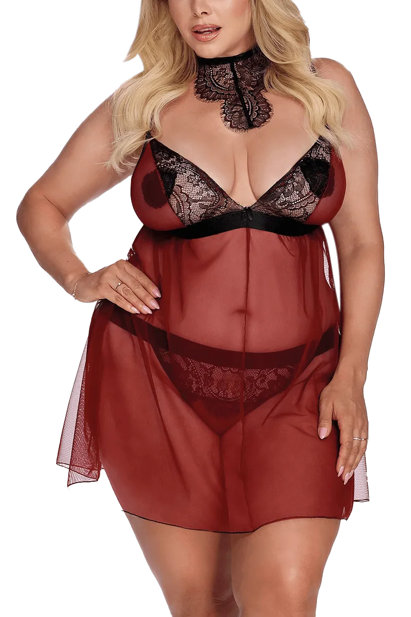 Chemise rot schwarz Plus Size Chemise rot schwarz Plus Size