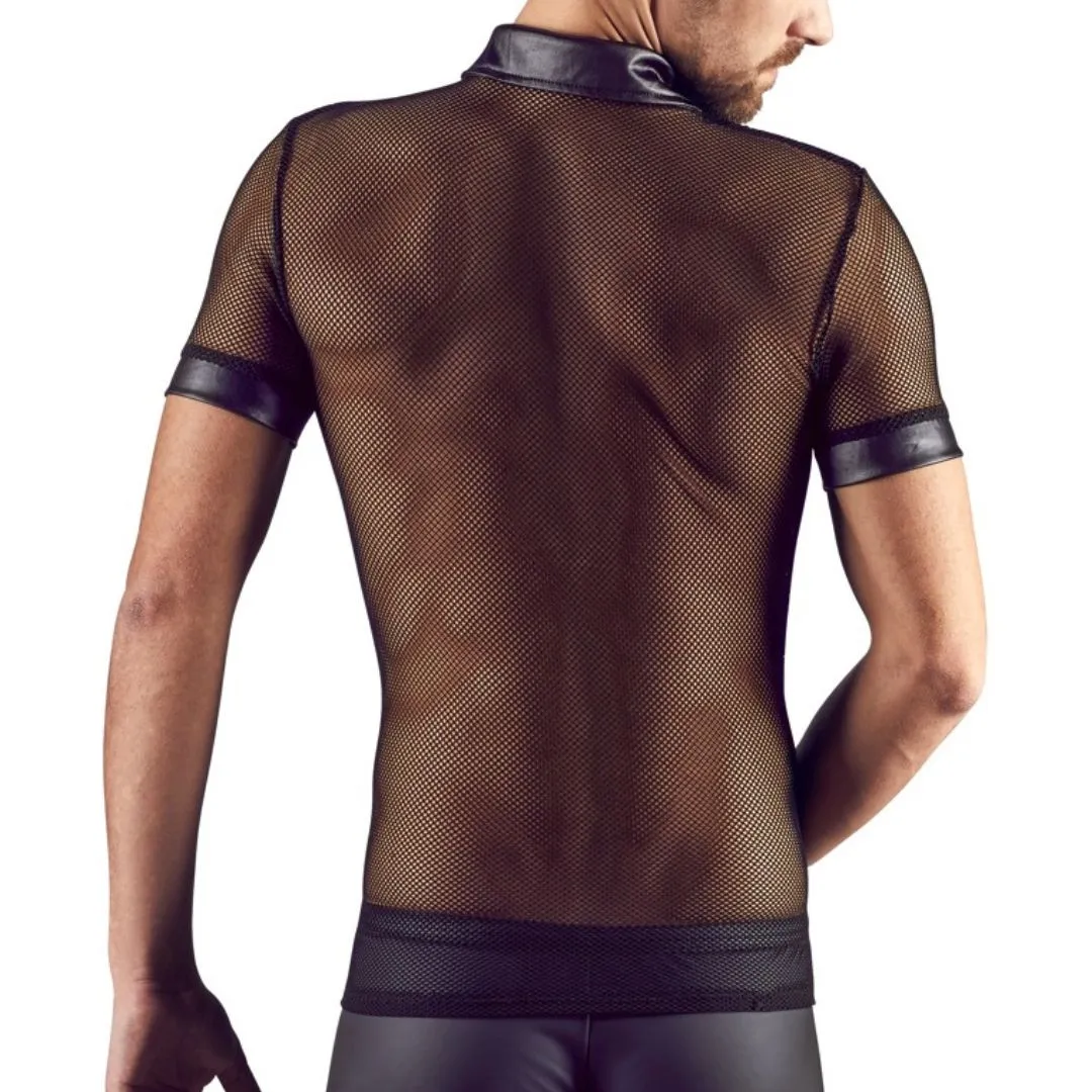 Hemd aus Netz und Wetlook mit Polokragen und kurzen Ärmeln – Bild 3