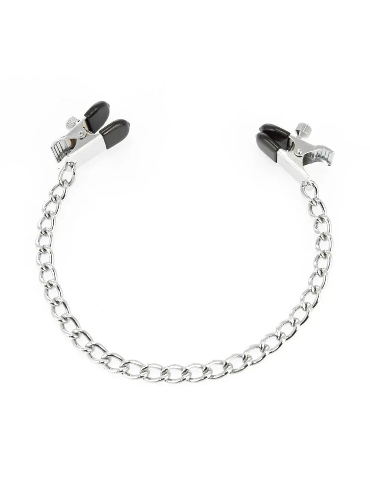 Metall-Nippelklemmen mittel mit Kette, silber Metall-Nippelklemmen mittel mit Kette, silber