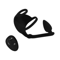 Vibro-Penis - und Hodenring mit integriertem Analplug Vibro-Penis - und Hodenring mit integriertem Analplug