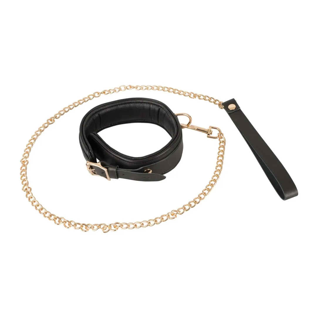Halsfessel plus Leine aus Leder mit Gold-Details – Bild 3