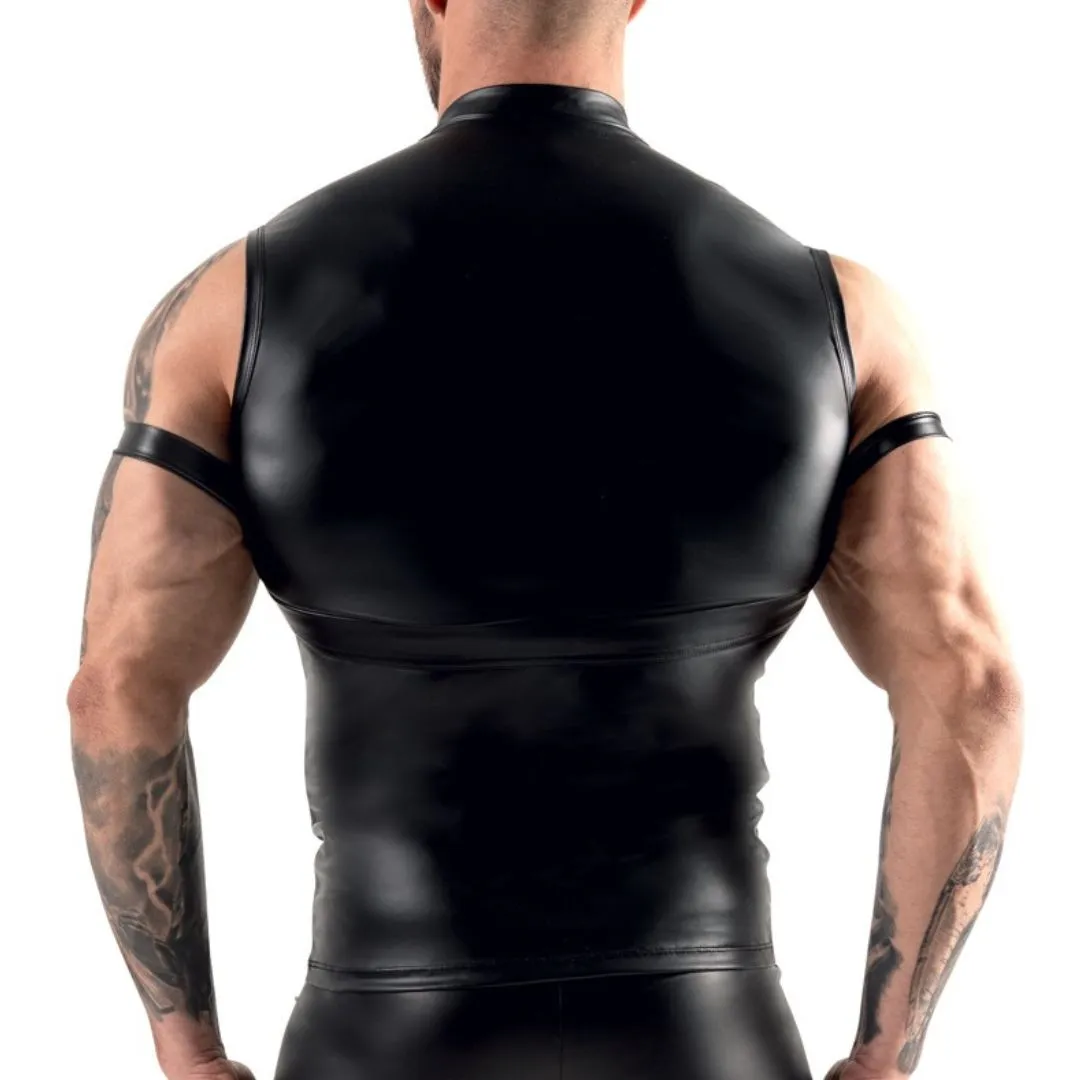 Ärmelloses Shirt im Mattlook mit Harness und Armfesseln – Bild 3