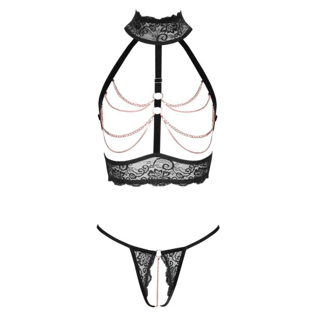 Ouvert-Set mit Top und String mit Samtbändern Ouvert-Set mit Top und String mit Samtbändern