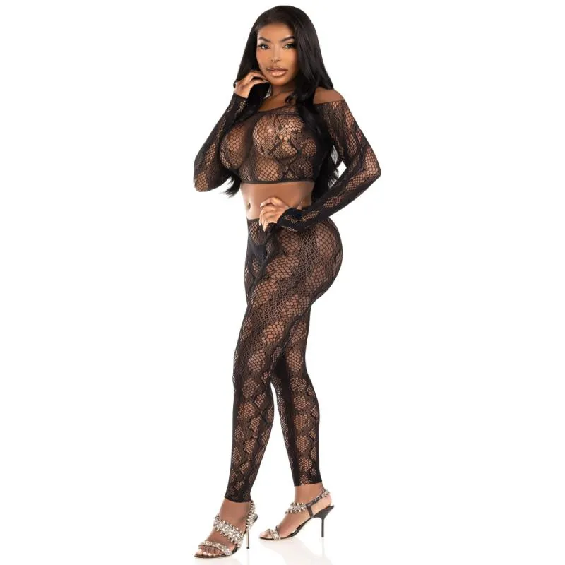 Leg Avenue - Python Crop Top und Leggings Set - Schwarz – Bild 5