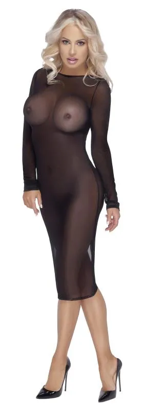 Cottelli Party - Transparentes Kleid mit langen Ärmeln - Schwarz Cottelli Party - Transparentes Kleid mit langen Ärmeln - Schwarz