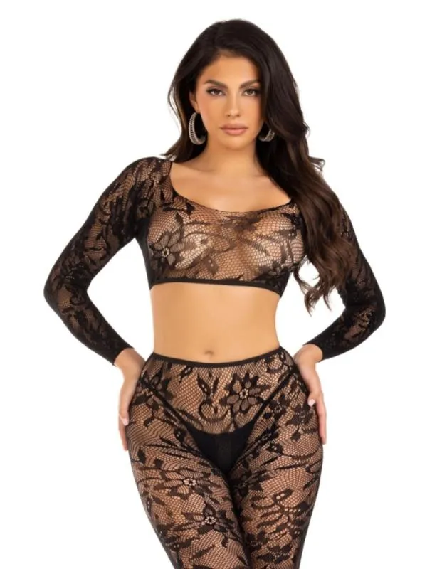 Leg Avenue - Crop Top & Fußlose Leggings - Schwarz Leg Avenue - Crop Top & Fußlose Leggings - Schwarz