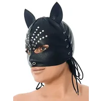 Leder-Kopfmaske mit Katzenohren, schwarz Leder-Kopfmaske mit Katzenohren, schwarz
