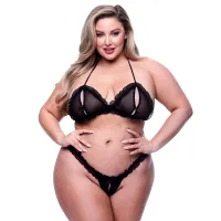Baci - 2pc Peek-a-boo Bra & Crotchless G-string Set Black Baci - 2pc Peek-a-boo Bra & Crotchless G-string Set Black