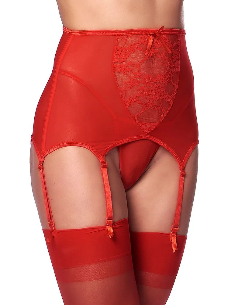 Strapsgürtel mit String und Strümpfen, rot (S/M) Strapsgürtel mit String und Strümpfen, rot (S/M)