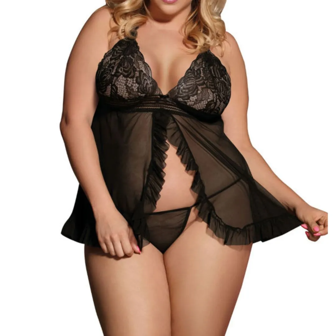 Babydoll mit Volants plus Tanga – Bild 3